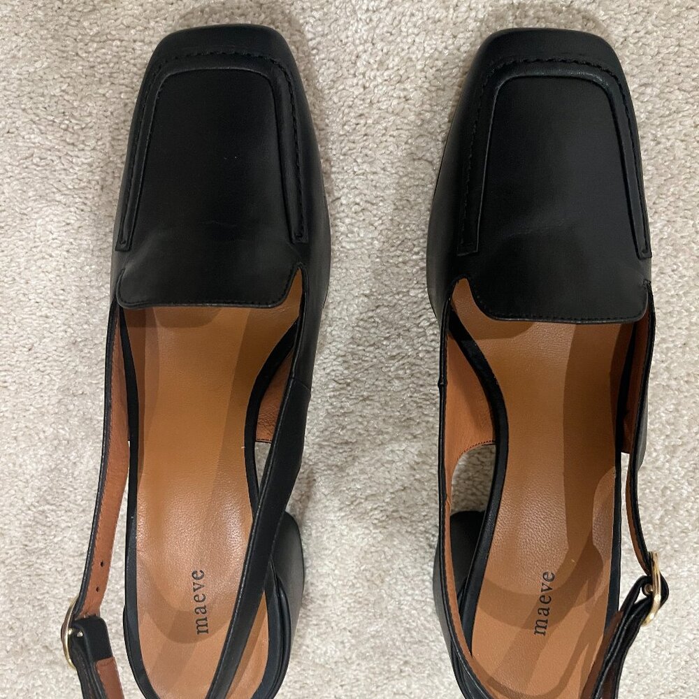 Maeve Slingback Loafer Block Heel- black leather- size 6-6.5